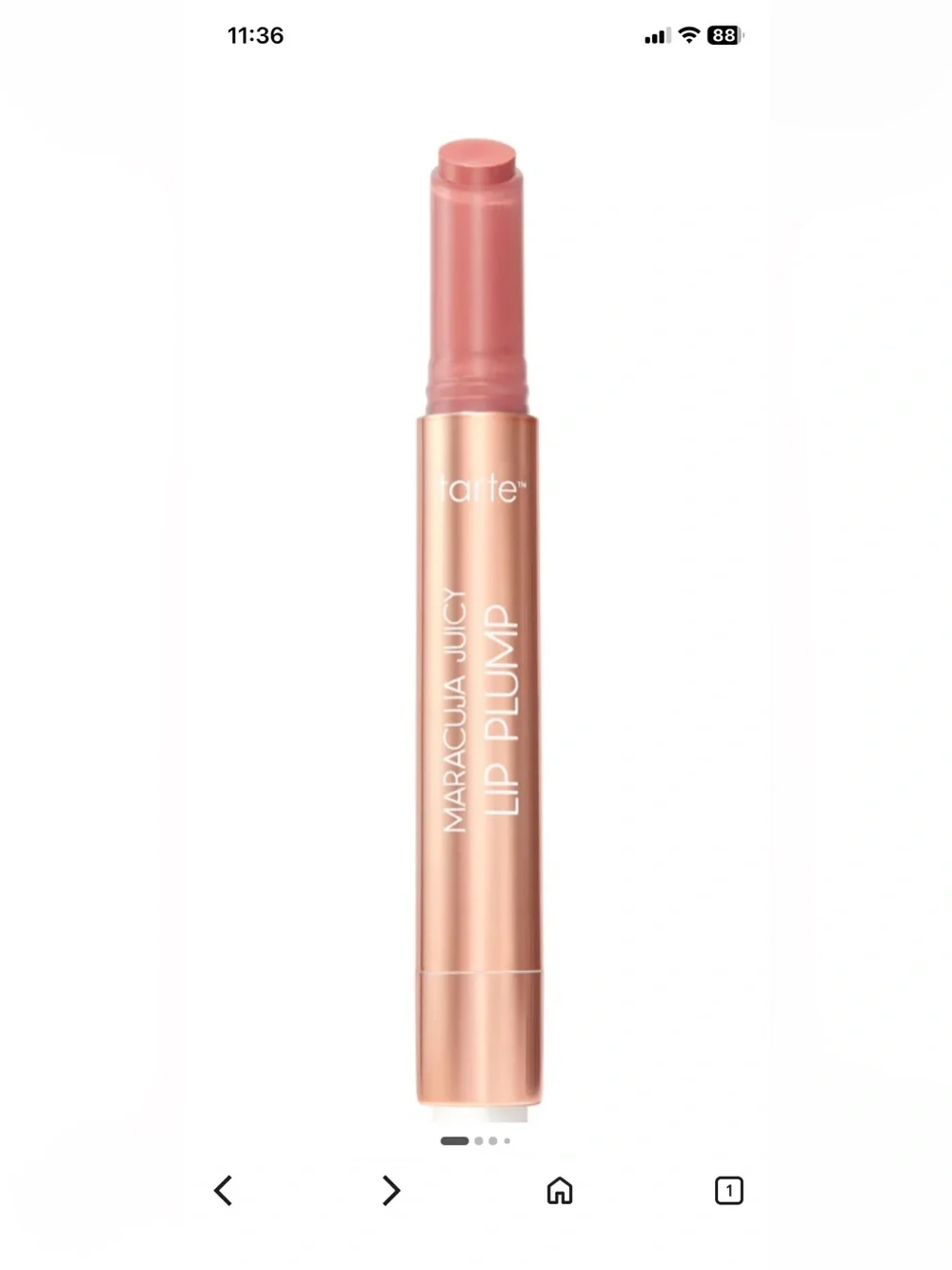 tarte Maracuja Juicy Lip Plump — glossy blushed pink